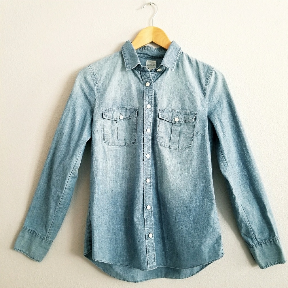 J Crew Button Chambray Shirt Blue Long Sleeve Top - Picture 1 of 7